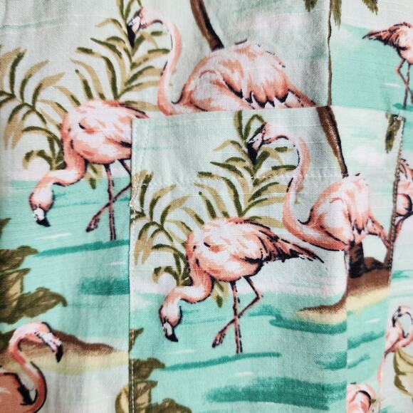 Oliver & Burke Palm tree and flamingo print button front Hawaiian shirt men sz M - Picture 8 of 11